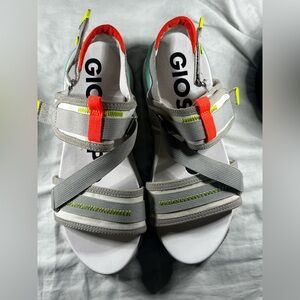 GIOSEPPO Sporty Grey Strappy Sandals with Neon Accents-Size 9